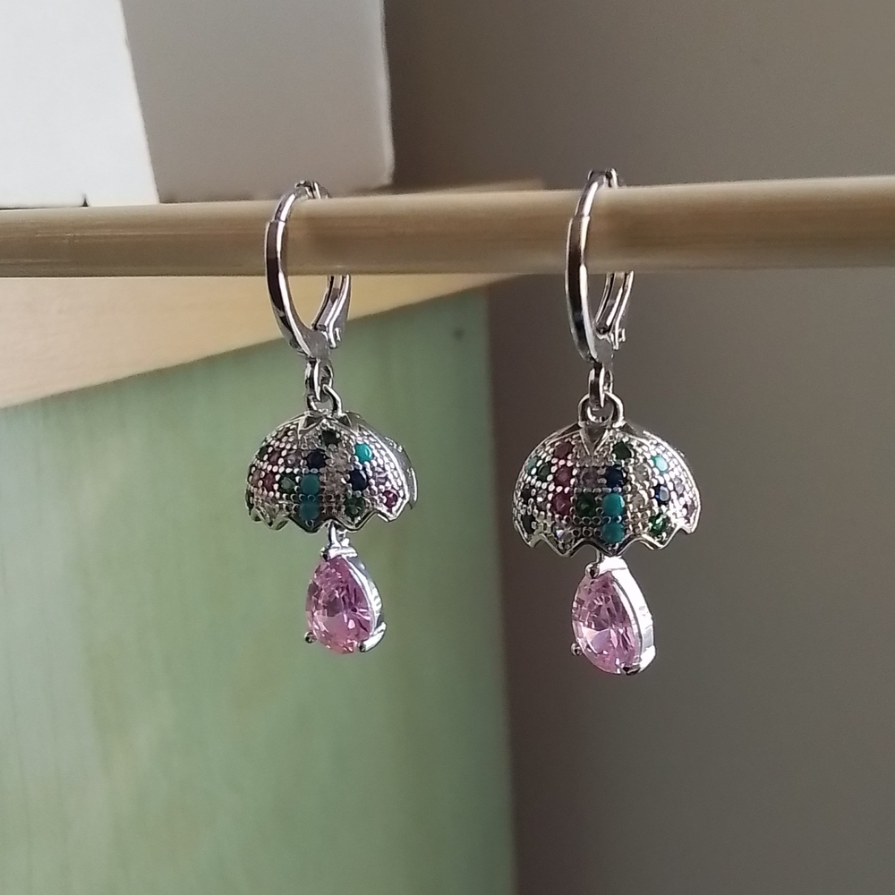 Pretty Bird Silver and Pink Gemstone Earrings - Picture 2 of 4